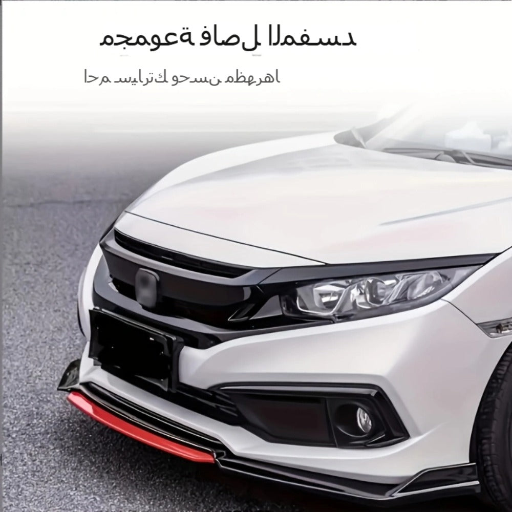 Car Front Lip Spoiler Kit 4pcs Universal ABS Front Bumper Splitter Spoiler Glossy Black Red Accent Aerodynamic Design Easy Clip-On Install Fits 95% Vehicles Durable Scratch Resistant