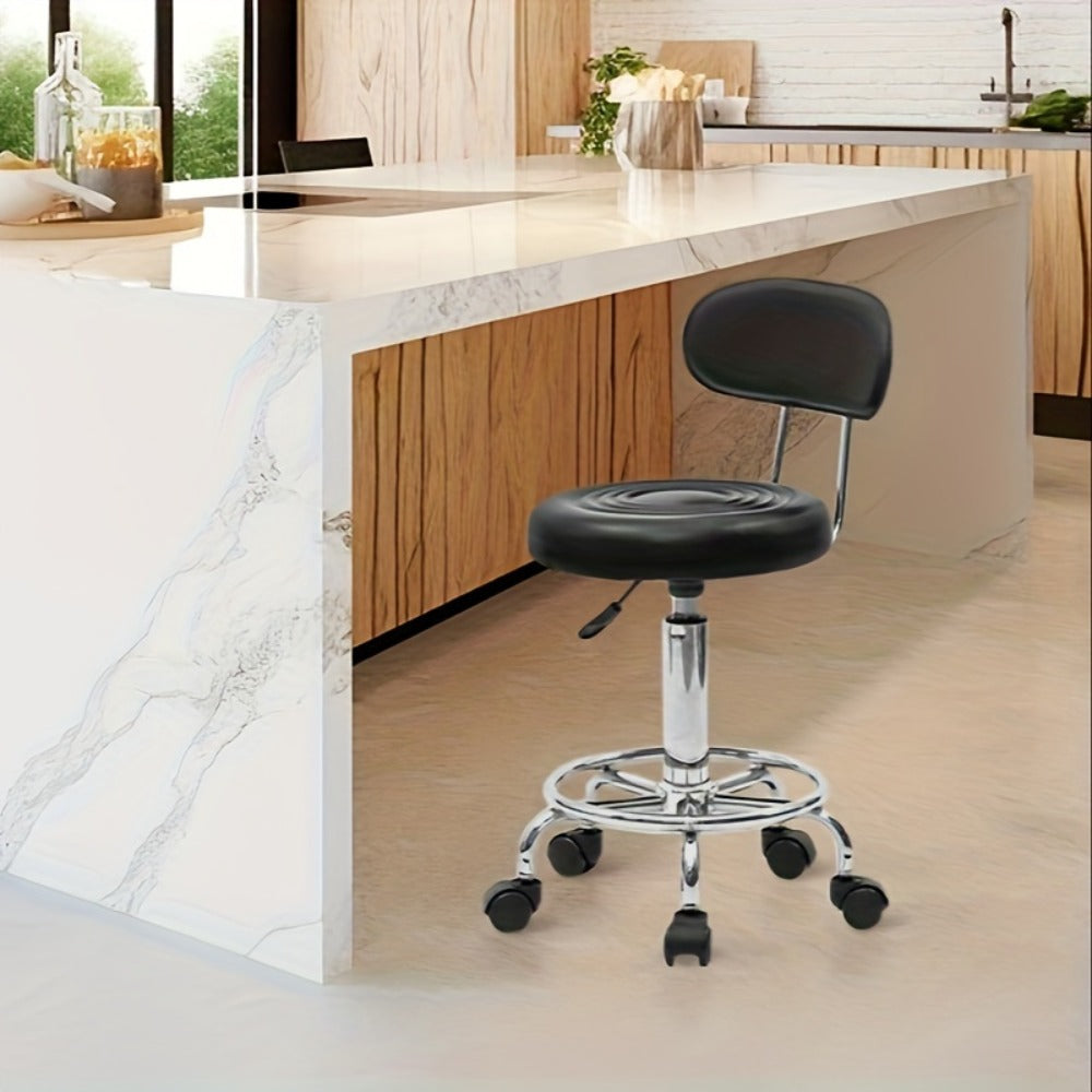 Cushioned Salon Stool with Backrest & Adjustable Height 18.9"-22.8" - Round 360° Swivel Chair for Hair Salon Spa Barbershop Office Home, Chrome Base, Black