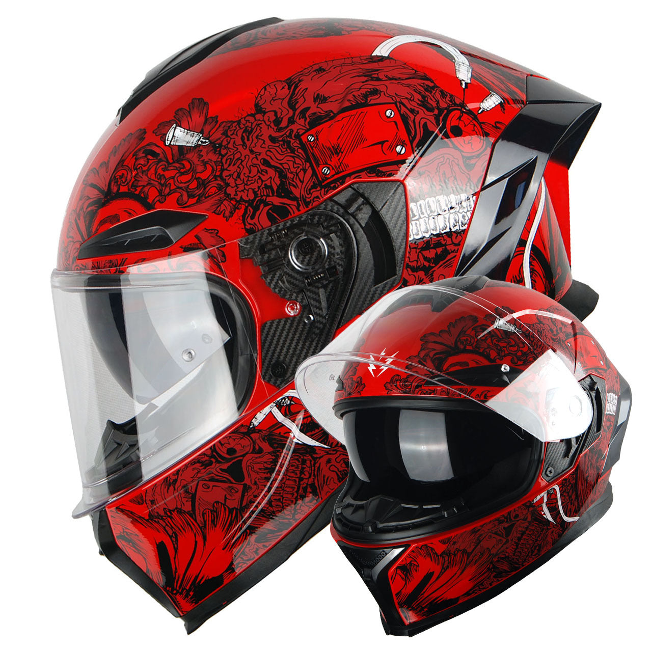 Motorcycle Full Face Helmet DOT Adults Street Bike Dual Visor Sun Inner Shield Anti Fog Pinlock Shield HJAH15