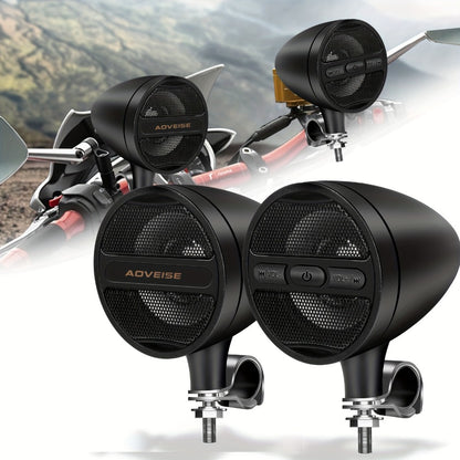 Motorcycle Bluetooth Stereo Speaker System with Built-In Amplifier – 3" Handlebar Mount Speakers, MP3 & USB, 12V, 20W×2 for ATV, Dirt Bike & Cruiser, Waterproof Radio Antenna, Black / Silver