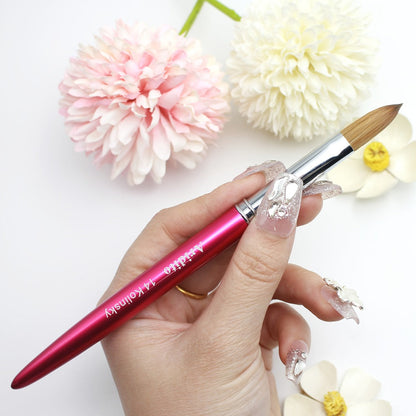 Kolinsky Acrylic Nail Brush Set 100% Pure Kolinsky Hair Flat Shape Sizes #10 #12 #14 – Professional Nail Art Sculpting Extension Brush with Rose Red Handle & Cap for Nail Technicians & Home Use