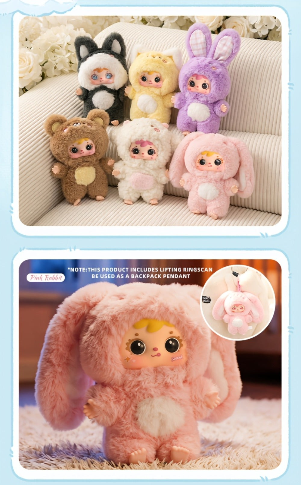 Kawaii Plush Keychain Charm – Cute Pet Healing Doll Rabbit Bear Stuffed Animal Bag Pendant, Random Style, Birthday Gift for Girls & Teens