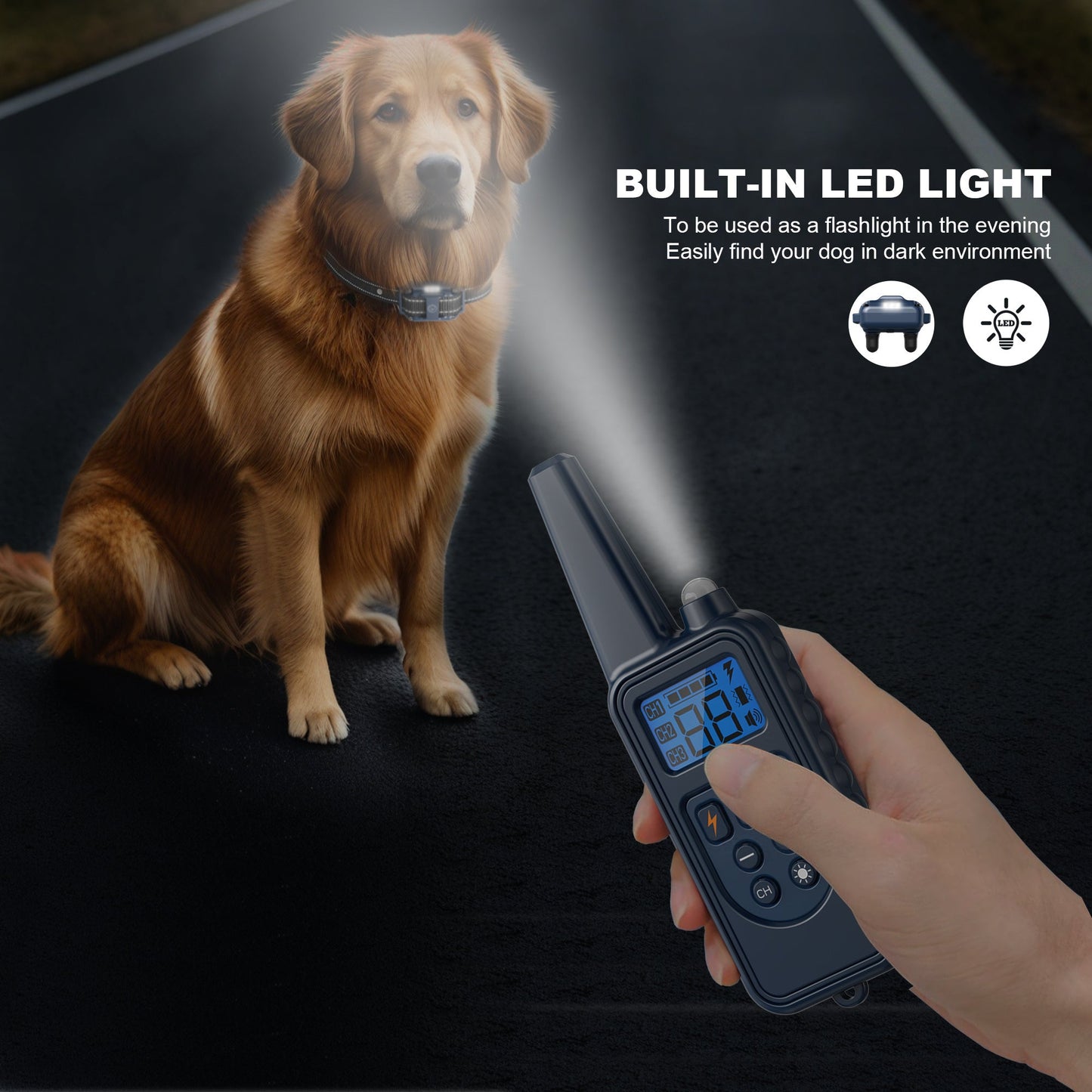 Dog Training Collar with Remote – LED Light, Beep, Vibration & Safe Shock Modes | Waterproof E-Collar for 1, 2 or 3 Dogs | Adjustable Range Remote Dog Trainer (Black & Blue)