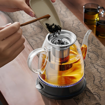 Pour Over Glass Electric Kettle with Removable Stainless Steel Tea Infuser – 1L 33.81oz BPA-Free Dual-Purpose Hot Water Kettle for Tea & Coffee, Auto Shut-Off & Boil-Dry Protection, Elegant Countertop Design