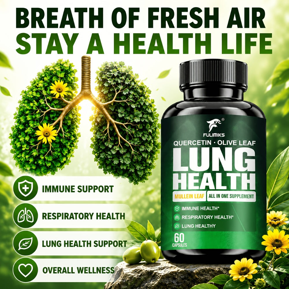 Lung Health Supplement Capsules with Mullein Leaf & Olive Leaf Extract for Respiratory Support, Immune Health, Airway Comfort, Day & Night Use, 60 Capsules