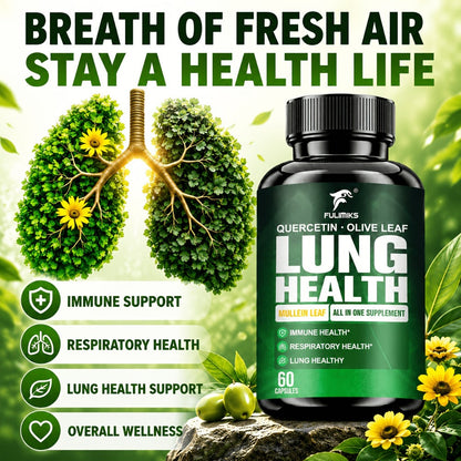 Lung Health Supplement Capsules with Mullein Leaf & Olive Leaf Extract for Respiratory Support, Immune Health, Airway Comfort, Day & Night Use, 60 Capsules