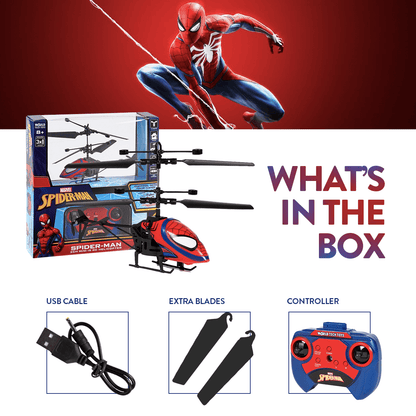 Marvel Spider-Man 2CH IR Remote Control Helicopter – Indoor Flying Toy for Kids Boys Superhero Fan – Birthday Christmas Gift for Ages 6 7 8 9 10+