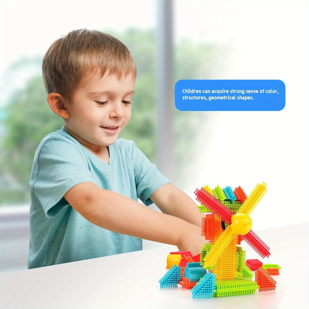 Hedgehog Building Blocks 150 Pieces – Soft Interlocking Bristle Blocks STEM Educational Toy for Toddlers & Preschool Kids, Creative Construction Playset, Birthday Gift for Boys & Girls Ages 3+
