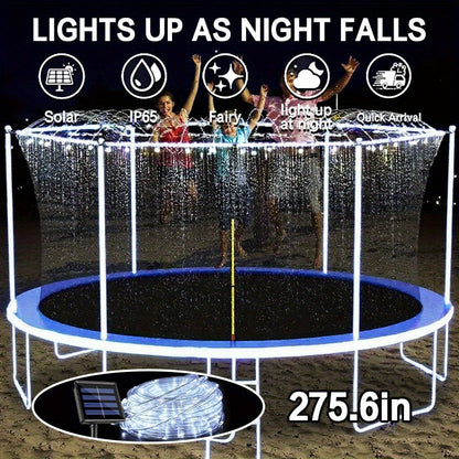 Solar LED Trampoline Lights 50 100 LEDs Colorful Rope Lights 8 Modes IP65 Waterproof Fits 8-16 Ft Trampolines Outdoor Safety Glow Night Light Kids Adults Multicolor White Blue