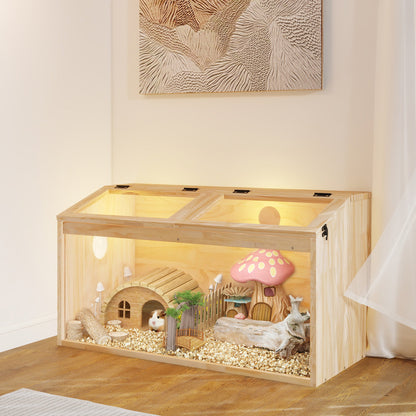 Large Hamster Cage Wooden Enclosure – 32"L x 16"W x 16"H with Acrylic Window & Openable Top | Small Animal Habitat for Guinea Pig, Chinchilla & Gerbil | Clear Visibility, Ventilated, Easy Clean
