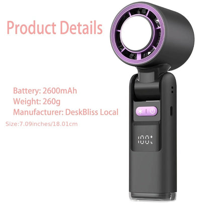 Handheld Ice Pack Fan High-Speed Semiconductor Cooling | 100-Speed Digital Display Turbo Fan with LED Light, Foldable Portable Design for Outdoor, Travel & Daily Use – Purple, Beige, Pink, Black & White