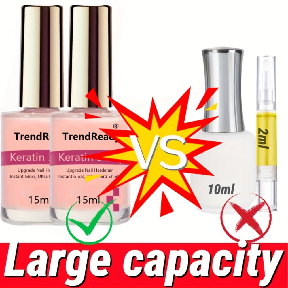 Nail Strengthener 2 Pack 4-in-1 Natural Protein Hardener — Extra Strong Fast Drying Nail Growth Treatment Base Coat for Weak Brittle Splitting Nails, Women Men All Nail Types
