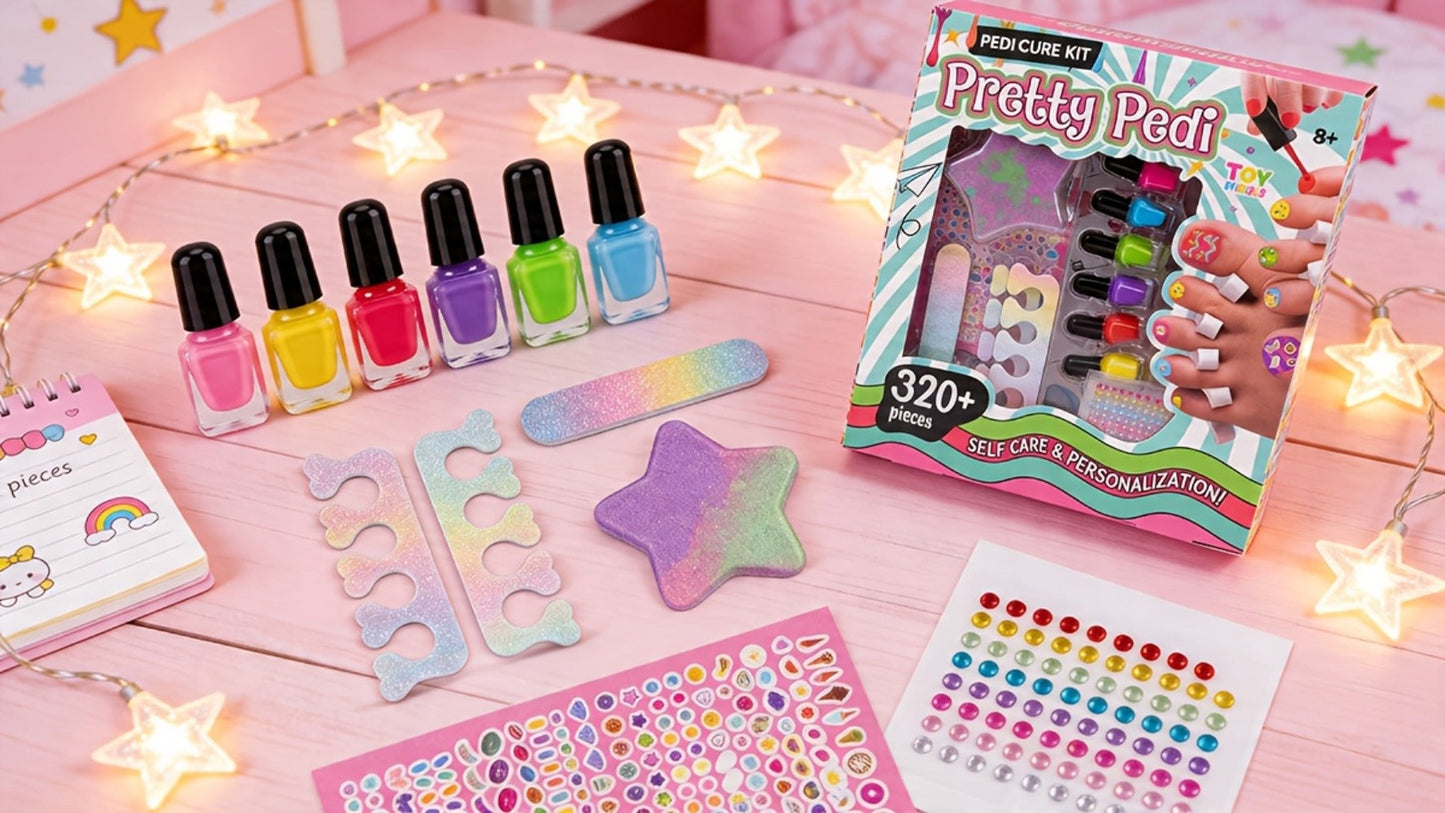 Pedicure Play Set for Girls 8+ – 320+ Pieces Pretend Spa Kit with Colorful Nail Polishes & Stickers | Girls Self Care Party Toy | Best Birthday Christmas Gift for Kids Tweens