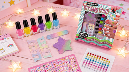 Pedicure Play Set for Girls 8+ – 320+ Pieces Pretend Spa Kit with Colorful Nail Polishes & Stickers | Girls Self Care Party Toy | Best Birthday Christmas Gift for Kids Tweens