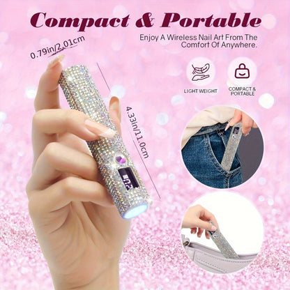 Rechargeable Single Finger LED Nail Lamp UV Gel Curing Light 365nm 405nm Dual Wavelength Rhinestone Flashlight Design 40-Min Runtime Digital Display Portable Travel DIY Manicure Tool