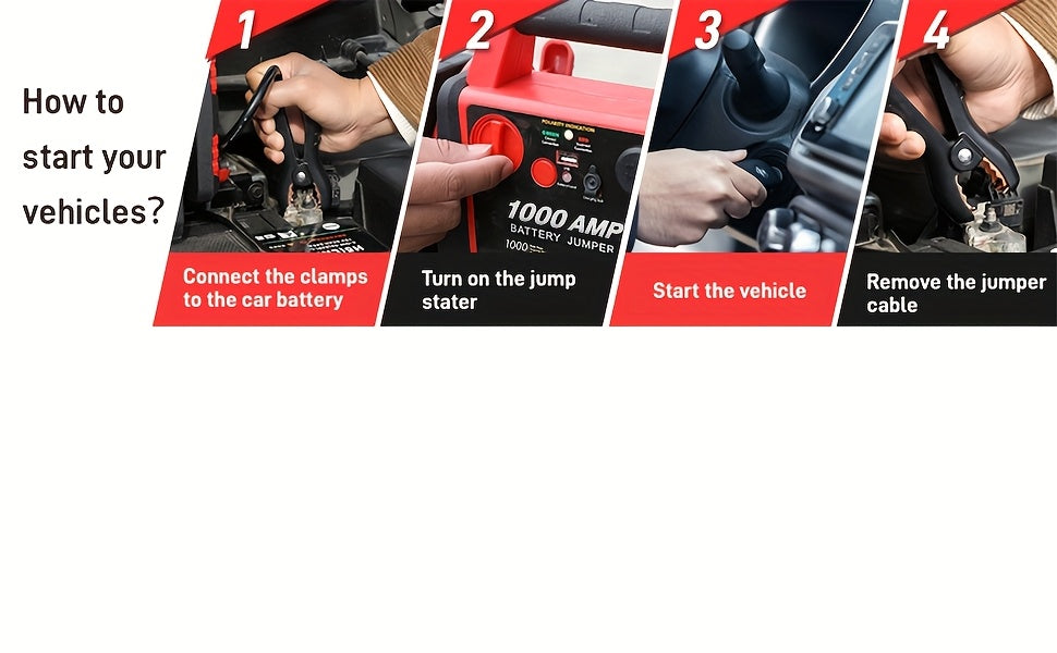 Car Jump Starter, Portable Air Compressor, 12000 Mah Portable Power Station, 12V DC Ports USB Port, 260PSI Tire Inflator, Emergency LED Light, Includes Jumper Cables