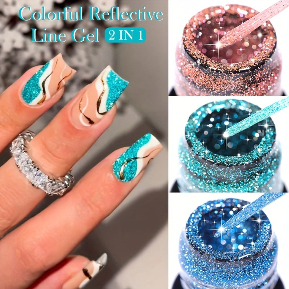 Glitter Liner Nail Art Gel 5ml Super Reflective – Ultra Fine Brush Tip Nail Art Drawing Gel for Stripe Line & Detail Designs, Long Lasting UV LED Nail Art Liner Gel for Salon & DIY Home Women