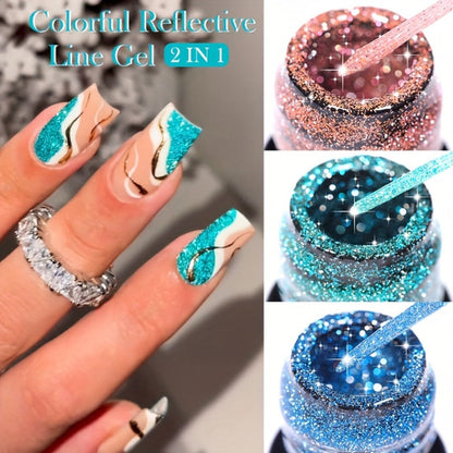 Glitter Liner Nail Art Gel 5ml Super Reflective – Ultra Fine Brush Tip Nail Art Drawing Gel for Stripe Line & Detail Designs, Long Lasting UV LED Nail Art Liner Gel for Salon & DIY Home Women