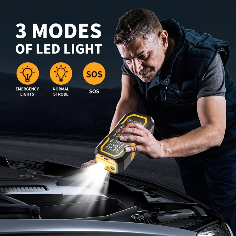 Portable Car Battery Jump Starter with Air Compressor, 12V Battery Booster Pack (9.0 Gas/1.72gal Diesel) with 150PSI Auto-Shutoff Tire Inflator, Jump Box with Smart Clamps, Jumper Cables, USB Input/output, LED Emergency, Car Accessories Tools