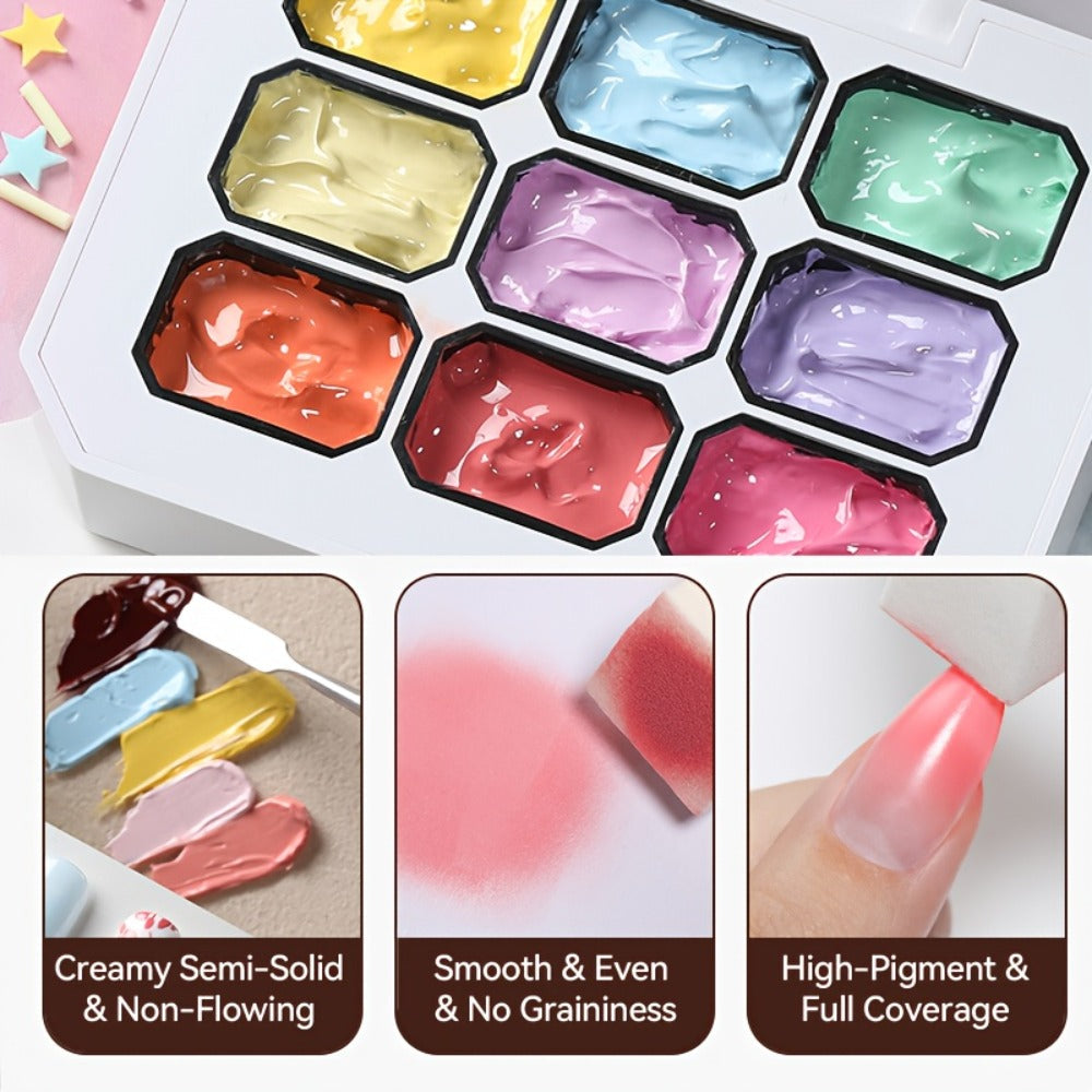 4-in-1 Pat Ombre Gel Nail Polish 9 Colors Gradient Stamping Painting Rub Powder – Solid Varnish for DIY French Manicure & Salon Nail Art, Chrome Glitter Effect for Women by UR SUGAR
