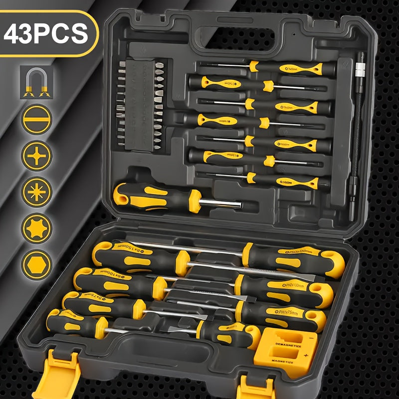 43pcs Magnetic Screwdriver Set with Magnetizing and Demagnetizing Tools - Interchangeable Batch Head, Ergonomic Handle and Magnetic Base - Suitable for Manual Tools in Automobiles and Electronic Products,Precision Screwdriver Set for Tools for Men