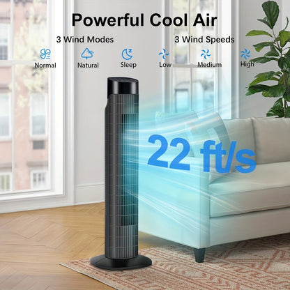 Tower Fan 31 Inch Bladeless | 80° Oscillating Standing Fan with Remote Control, 7.5H Timer & 3-Speed Settings, Quiet Cooling Fan for Bedroom, Living Room & Office – Black & White