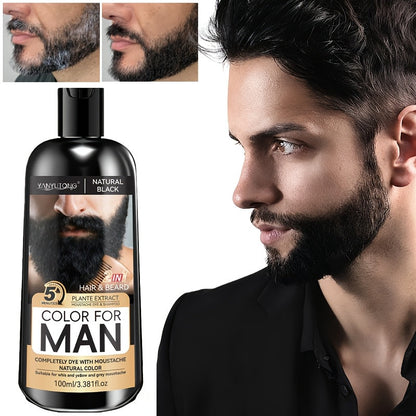 Gray Beard Dye Shampoo for Men 2-in-1 Semi-Permanent Natural Sulfate-Free Formula — Colors & Conditions in One Step, Fast Gray Coverage for Beard Sideburns & Hair, Black Brown Chestnut Brown