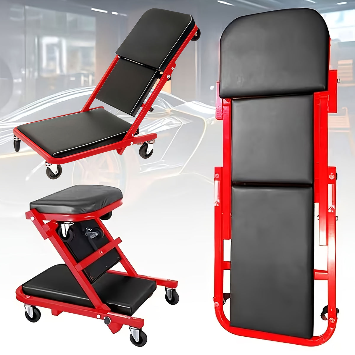 Shaped Wheeled Creeper Stool(Sold Separately), 80Lb Load Capacity, Foldable/Non-Foldable Crawler Mechanic Seat, 220Lb Load Capacity with 6 2.5-Inch Casters, Great Gift for Men