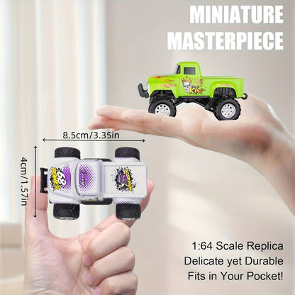 Mini Alloy RC Monster Truck 1:64 Scale 2.4GHz Off-Road Crawler with LED Lights, Street Graffiti Spray-Paint Design, White Headlights & Red Taillights – 5 Colors Kids Gift