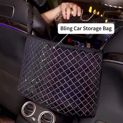 Rhinestone Car Seat Back Organizer & Purse Holder – Bling Crystal Handbag Hanger for Women, Pet Barrier for Dogs & Kids, Universal SUV Truck Car Accessories Gift for Girls