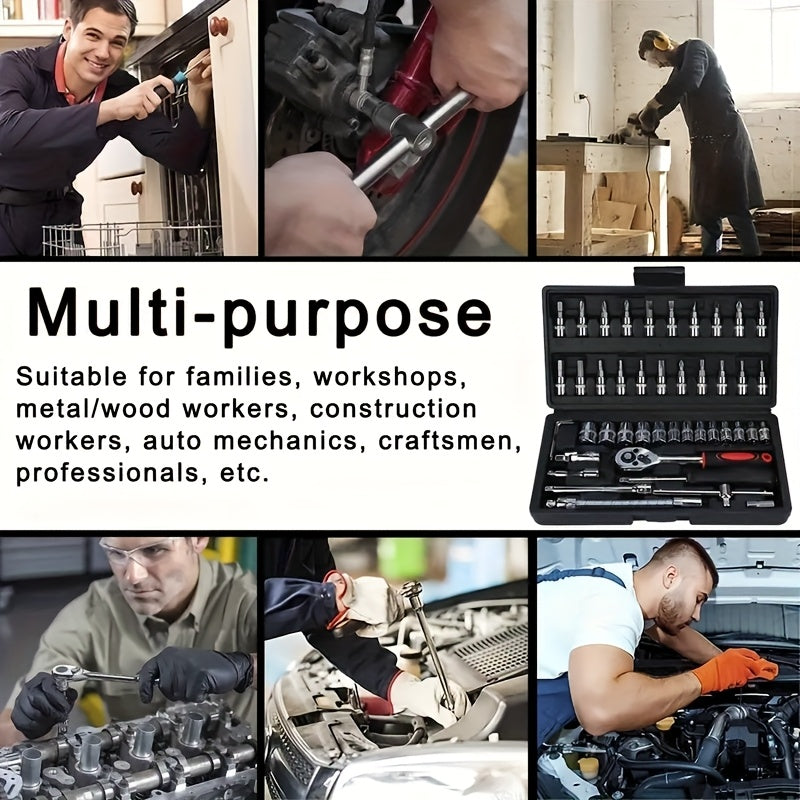 High-end Professional 45+1/44+2/52+1pc Tool Set, Auto/bicycle Repair Machinery Kit, 1/2 Inch *1/4 Inch 3/8 Inch Drive Depth And Standard Wrench Set, Race-grade Auto Parts Repair Ratchet Wrench And Other Auto Repair Accessories Tool Set