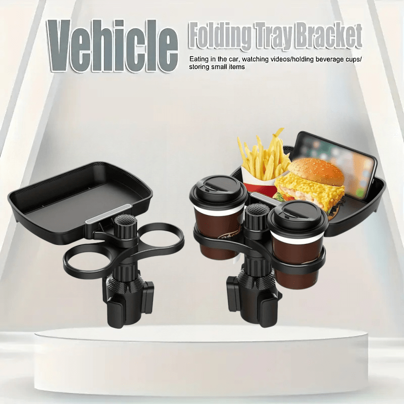 3-in-1 multifunctional  cup holder extender with detachable tray,  cup holder tray, and  dining table, used for eating and  cup holder rotating tray, with adjustable base for dual cup holders
