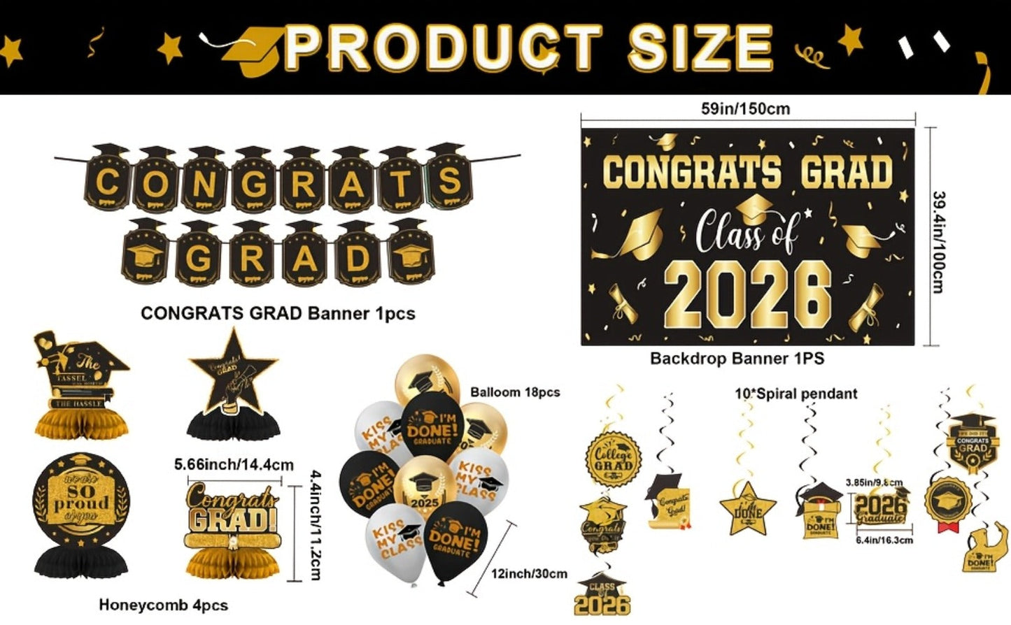 Class of 2026 Graduation Party Decorations – Complete Set with Backdrop Banner Hanging Swirls Balloons & Honeycomb Supplies, 6 Color Options Purple Maroon Blue Red Green Gold