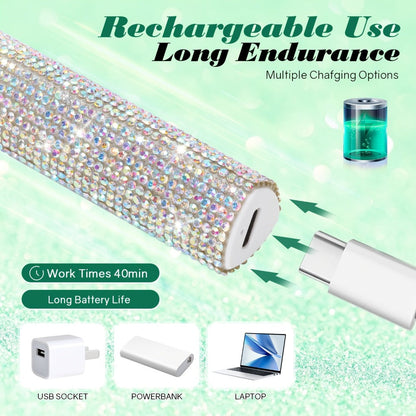 Handheld LED Nail Lamp USB Rechargeable with LCD Display Quick-Dry Gel Polish Curer - Portable Nail Dryer for Fingers & Toes Home Salon Manicure Pedicure, Silvery Diamond Design for Nail Techs & DIYers