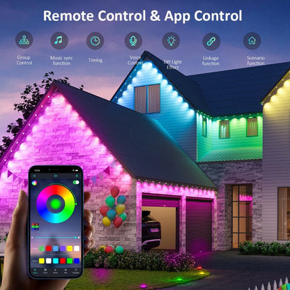 Permanent Outdoor Lights RGB LED Eave Lights with App & Remote Control, IP67 Waterproof, Music Sync, Timer, Triangular Lens Effect, for Christmas Halloween Holiday Everyday Accent Lighting – 15ft to 500ft