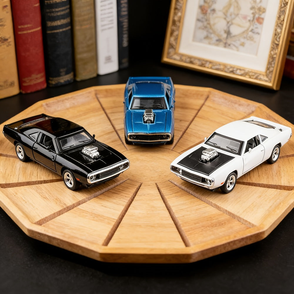 Dodge Challenger Diecast Model Car Zinc Alloy Collectible Static Replica – Highly Detailed Home & Office Decor, Birthday Christmas Gift for Car Enthusiasts (Blue / Black / White)