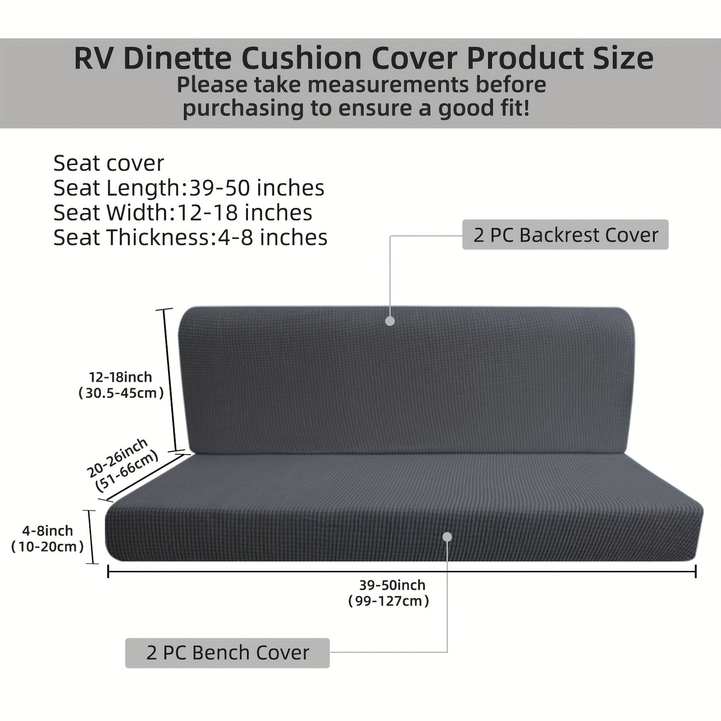 4pcs RV Dinette Cushion Covers, Stretch Jacquard RV Sofa Cushion Covers, Machine Washable, Dustproof Anti-Pet Hair RV Backrest Seat Cover Sofa Slipcovers for Booth Seats RV Camper Van Car Bench Protective Decor, Without Battery