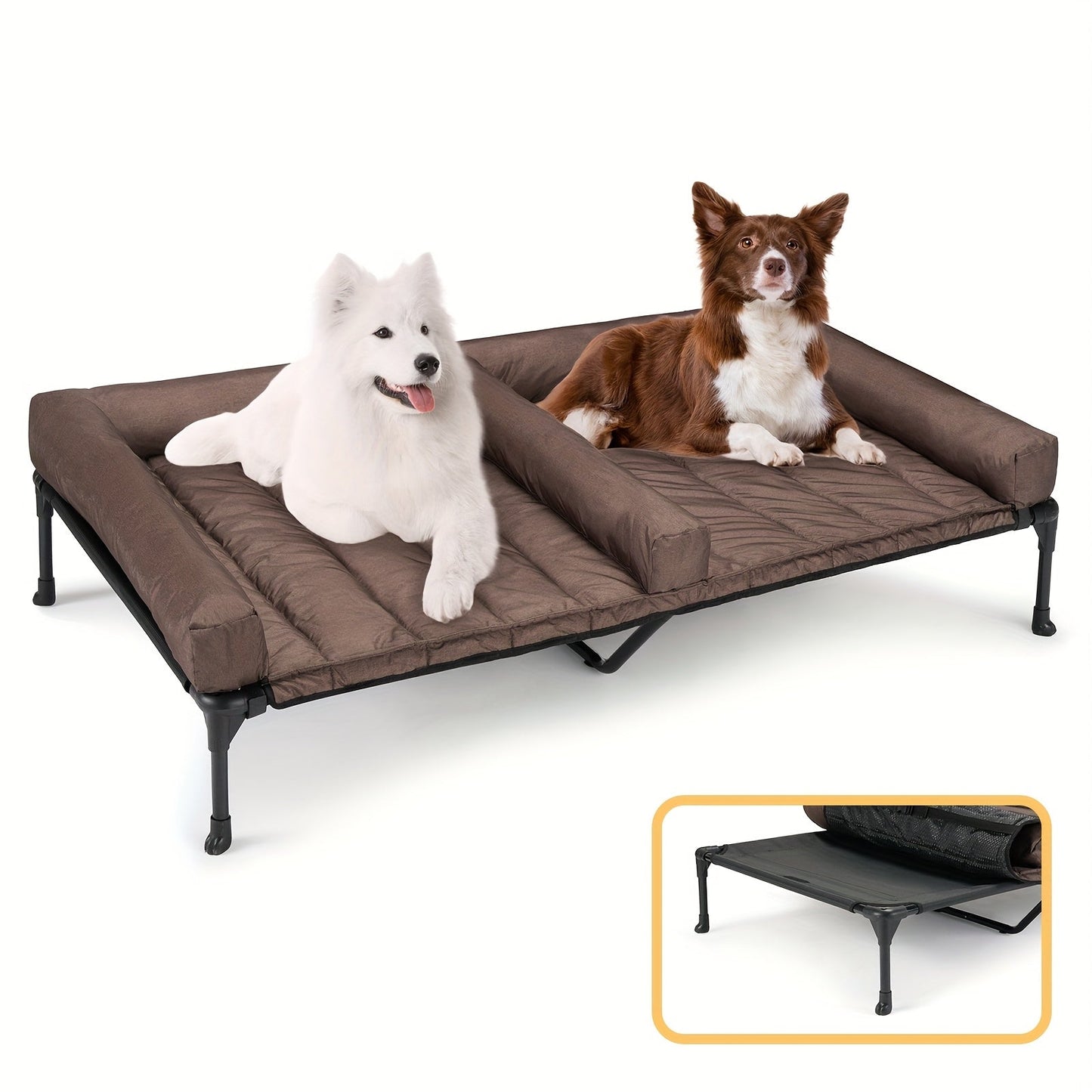 Elevated Cooling Dog Bed Double Slot – Veehoo XL/XXL Raised Pet Cot with Removable Cushion for 2 Medium Dogs | Breathable Teslin Mesh, Skid-Resistant, Washable, Indoor & Outdoor Hammock Bed