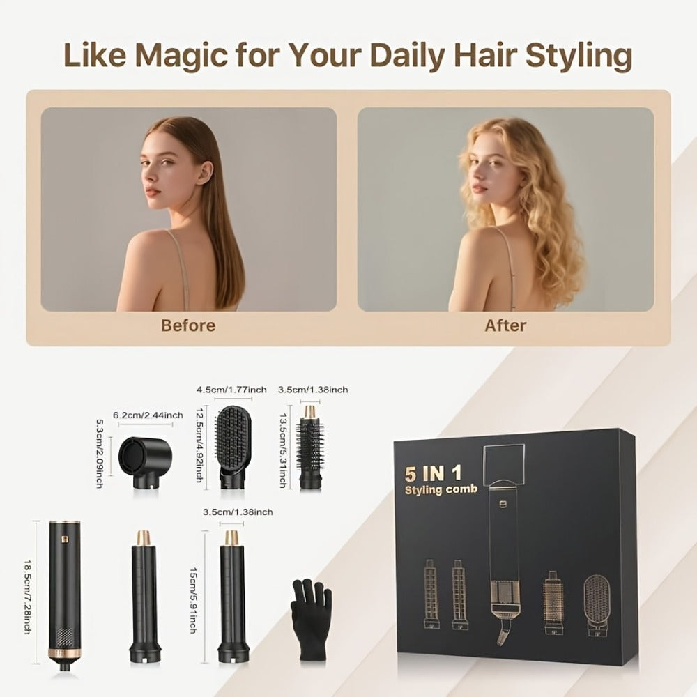 5-in-1 Hair Dryer Brush Set – Blow Dryer Brush with Curl, Straighten, Volumize & Smooth, Hot Air Styler for All Hair Types, Professional Styling Wand