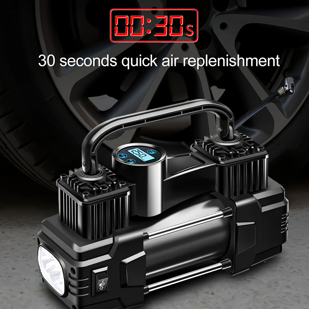 12V 150 PSI Air Compressor Tire Inflator Portable Powerful Dual Cylinder Air Pump, Used for Car Tires, Car Additions, Automatic Tire Pump, with LED Digital Pressure Gauge, LED Light, Suitable for SUV, Car, Bicycle, Basketball, Lifebuoy