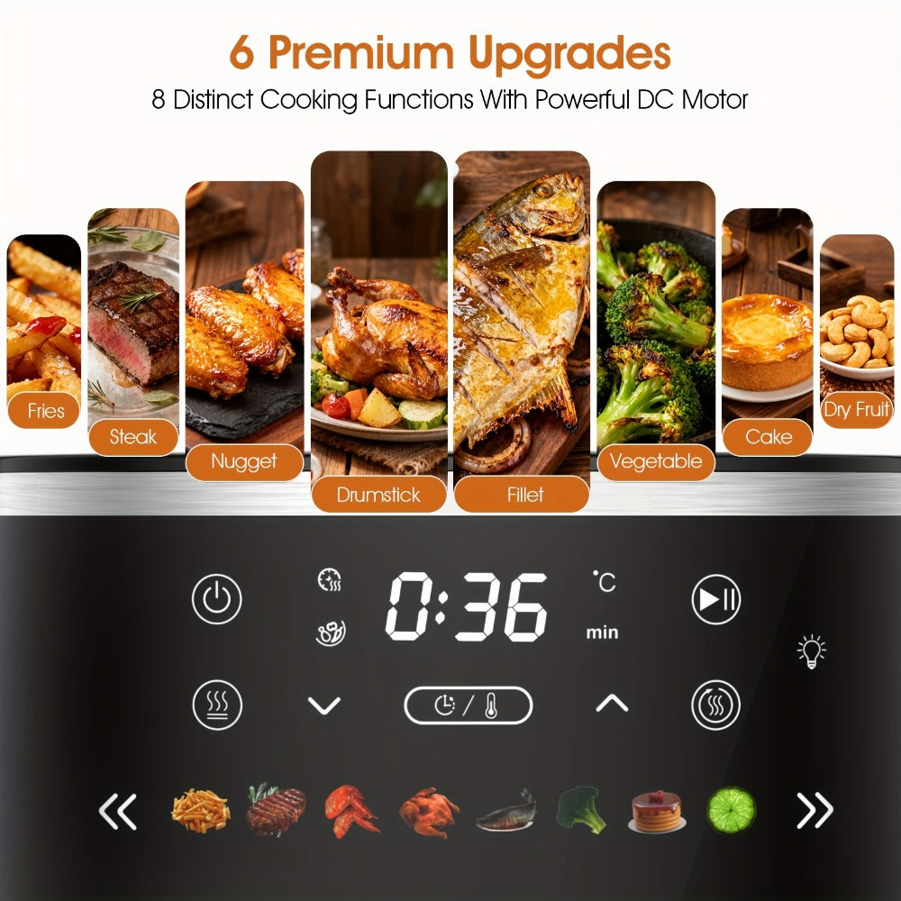 Air Fryer 6QT with 8 Preset Functions, Visible Window, Adjustable Temperature & Timer – Large Capacity Oil-Free Cooker for Crispy Fries, Chicken, Vegetables & More, Easy to Clean Home Kitchen