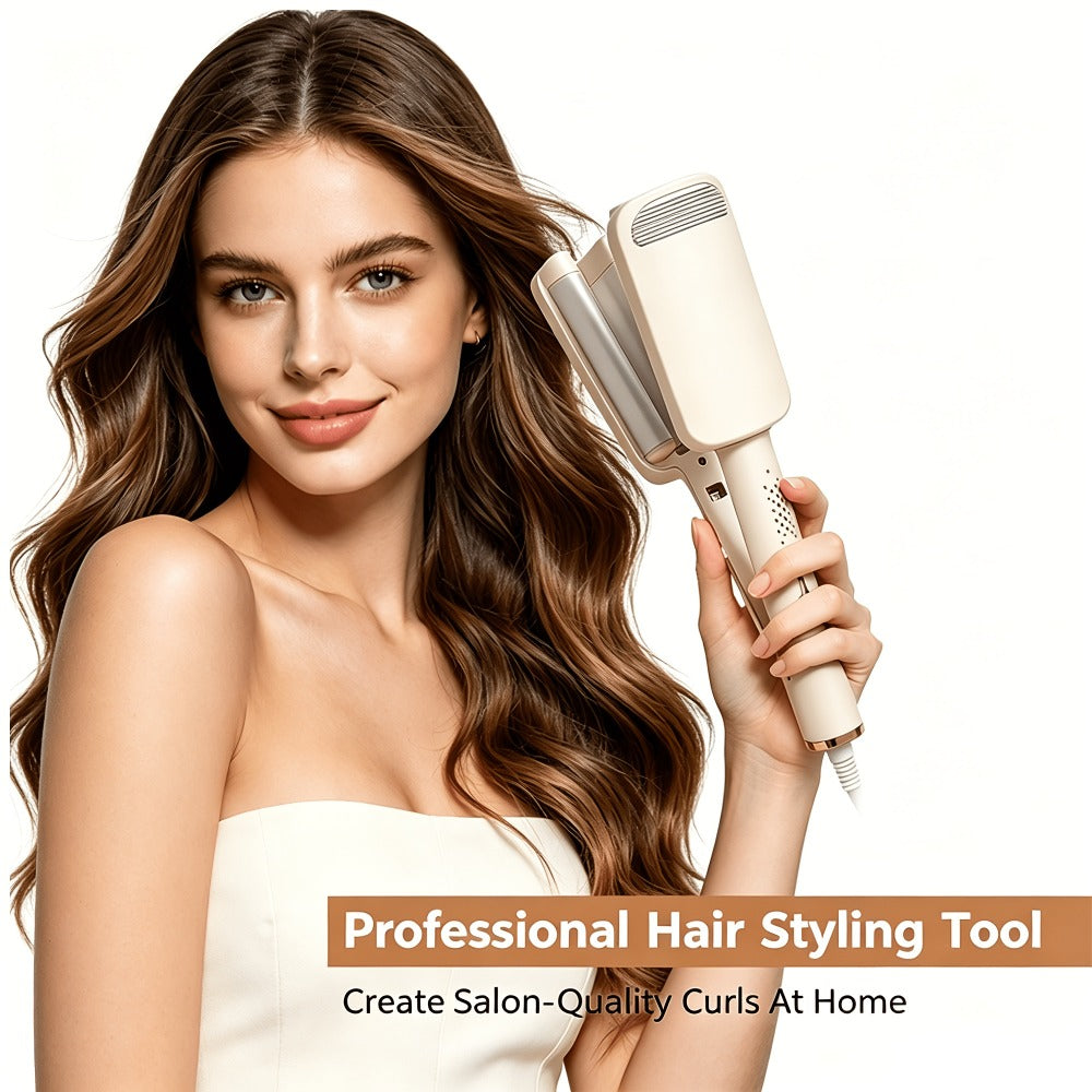 Hair Curling Iron 1.25 Inch - Beach Wave Curling Wand with Dual Voltage, Deep Wave Barrel, Anti-Frizz Ceramic Coating, Easy Home Use, Travel-Ready Styling Tool for All Hair Types