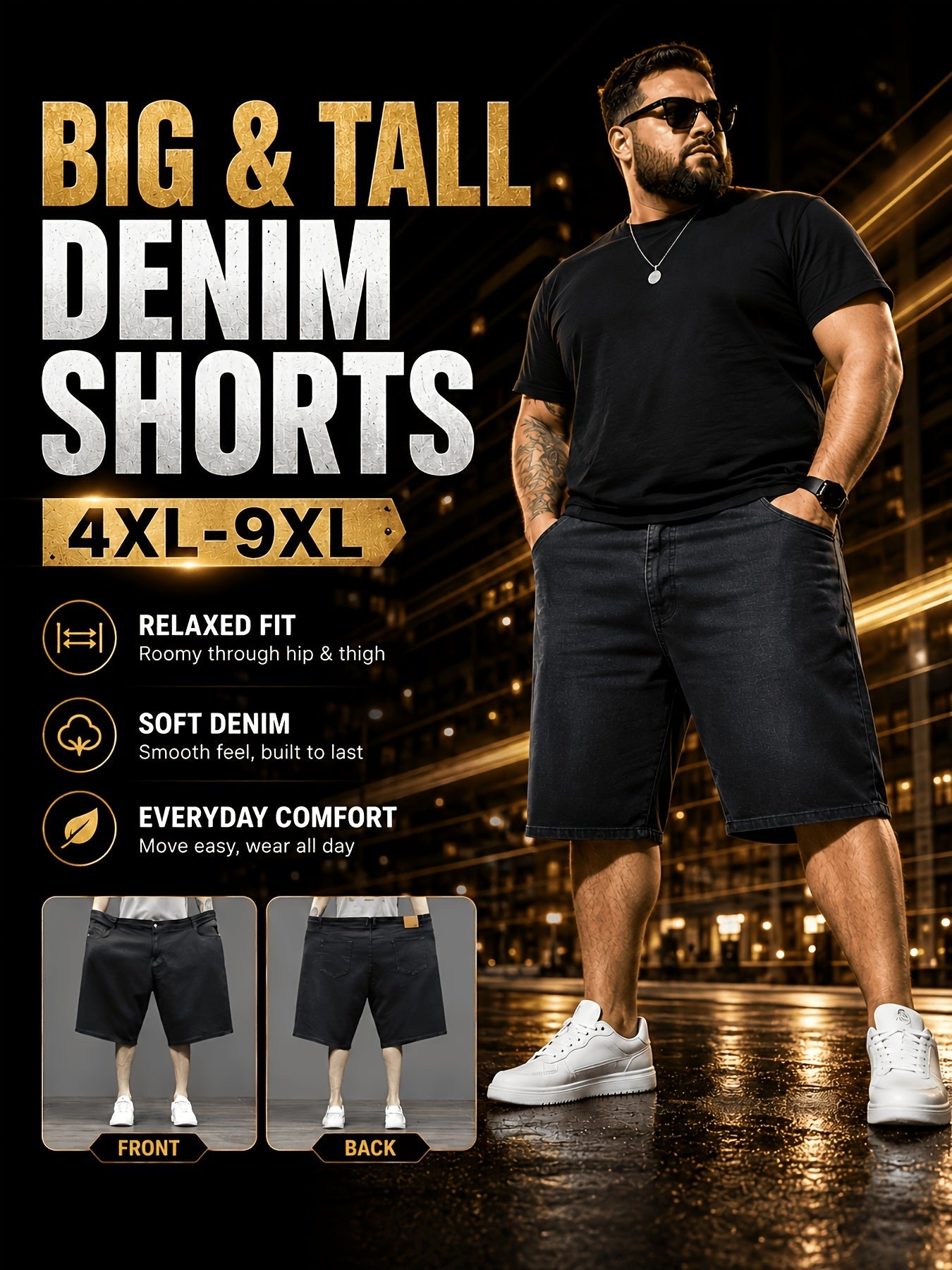 Men's Denim Shorts - Relaxed Fit With Pockets