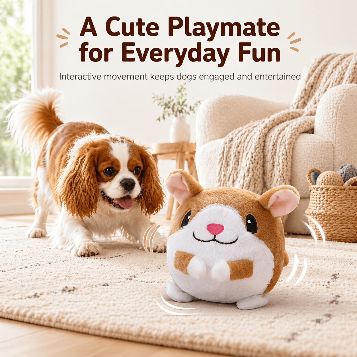 Electronic Bouncing Dog Toy with Animal Sound - USB Rechargeable Interactive Rolling Ball, Voice Recording & Music Mode, Washable Motion Sensor Toy for Small Medium Dogs & Puppies