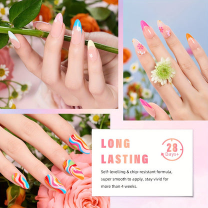Pastel Gel Nail Polish Set 32 Colors Floral Rhapsody Series – Nude Gray Pink Blue Soak-Off UV/LED Curable, Four Seasons Manicure Starter Kit for Women Salon & Home Nail Art Gift