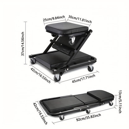 [New Gift for Husband] Mobile Auto Repair Bench (Sold Independently), 36 Inch, Foldable Z-Crawler 2-In-1 Crawling Suit, 300 Pound Capacity, Adjustable Roller Coaster Rolling Folding Car Crawling Suit, New Gift for Husband, With 6 2.5-Inch Wheels, Suitable