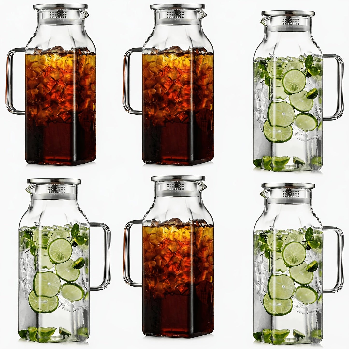 Glass Pitcher with Lid & Handle 68oz – Square Borosilicate Water Jug for Fridge | Heat Resistant Iced Tea Carafe, Cold Brew Coffee Server & Beverage Pitcher for Juice, Milk & Sangria
