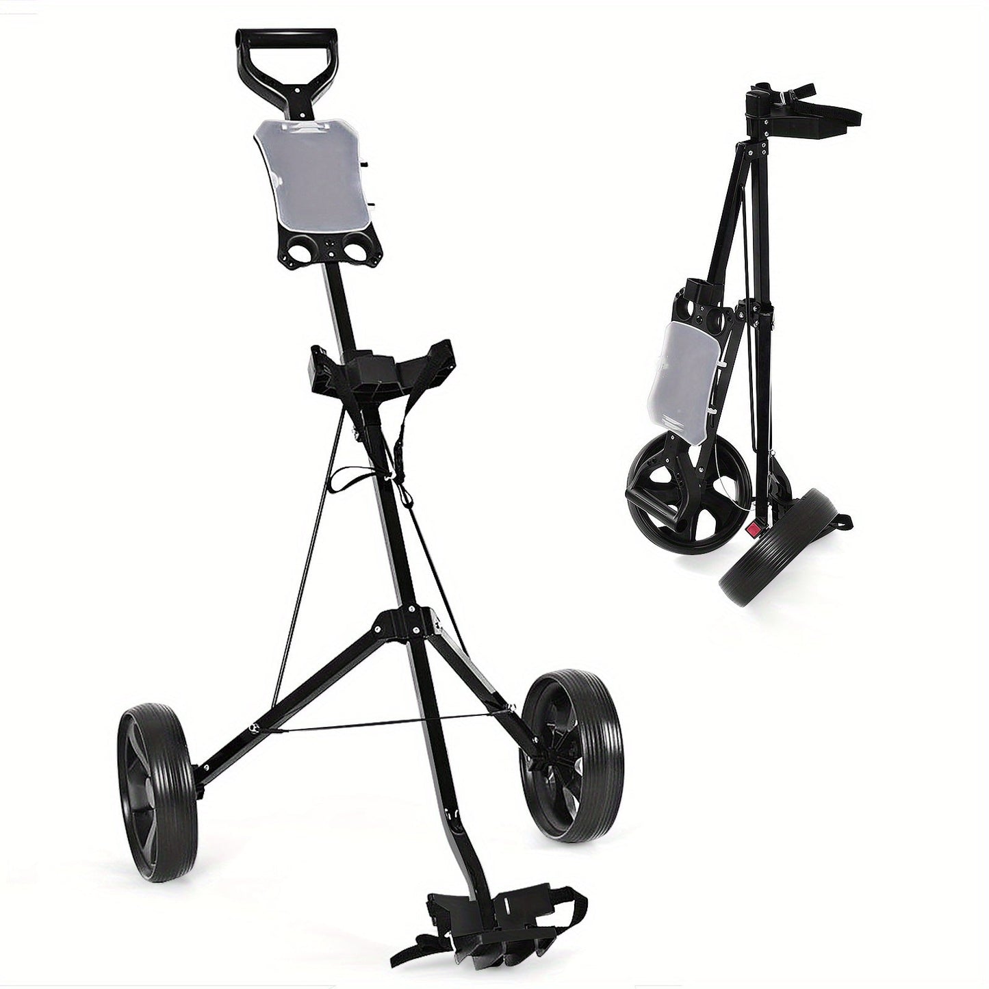 Foldable 2 Wheel Golf Push Cart Trolley with Scoreboard - Lightweight Steel Frame Pull Cart with Adjustable Handle, Score Counter, Ball & Tee Holder, Easy Fold Design for Golf Course & Club Transport