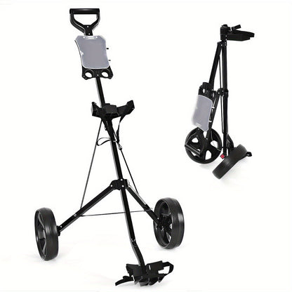 Foldable 2 Wheel Golf Push Cart Trolley with Scoreboard - Lightweight Steel Frame Pull Cart with Adjustable Handle, Score Counter, Ball & Tee Holder, Easy Fold Design for Golf Course & Club Transport