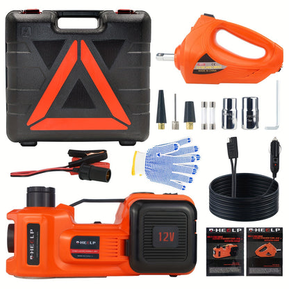 E-HEELP Electric Car Jack Kit 5Ton 12V Hydraulic Car Jack Lift (Lifting Range: 6.1-17.7 Inch) with Electric Impact Wrench for SUV MPV Sedan Truck Tire Change Garage Repair, Without Battery